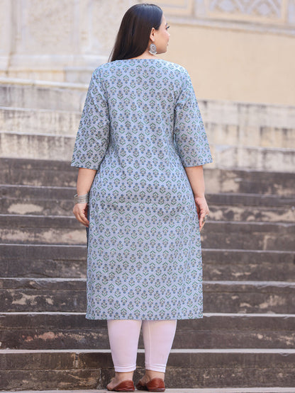 Straight Style Cotton Fabric Blue Color Kurta