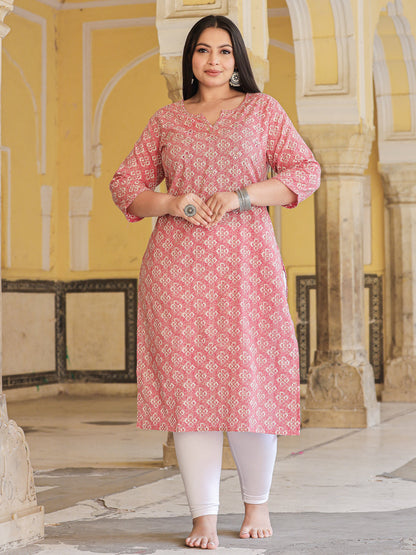Straight Style Cotton Fabric Magenta Color Kurta