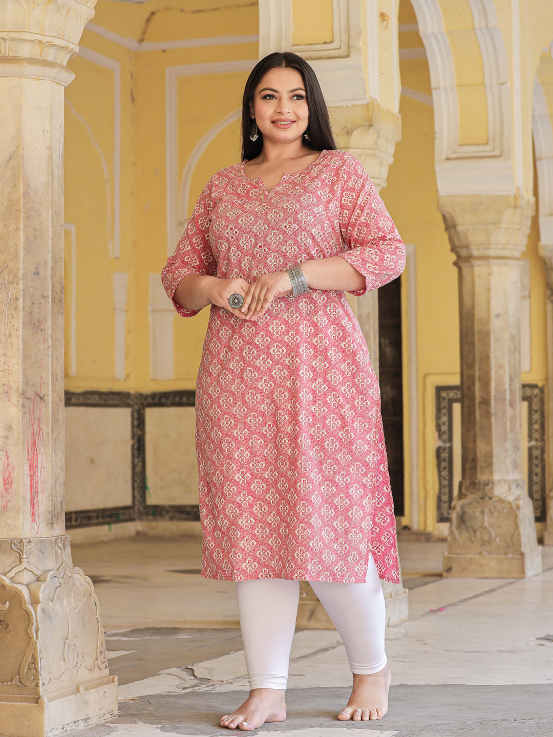 Straight Style Cotton Fabric Magenta Color Kurta
