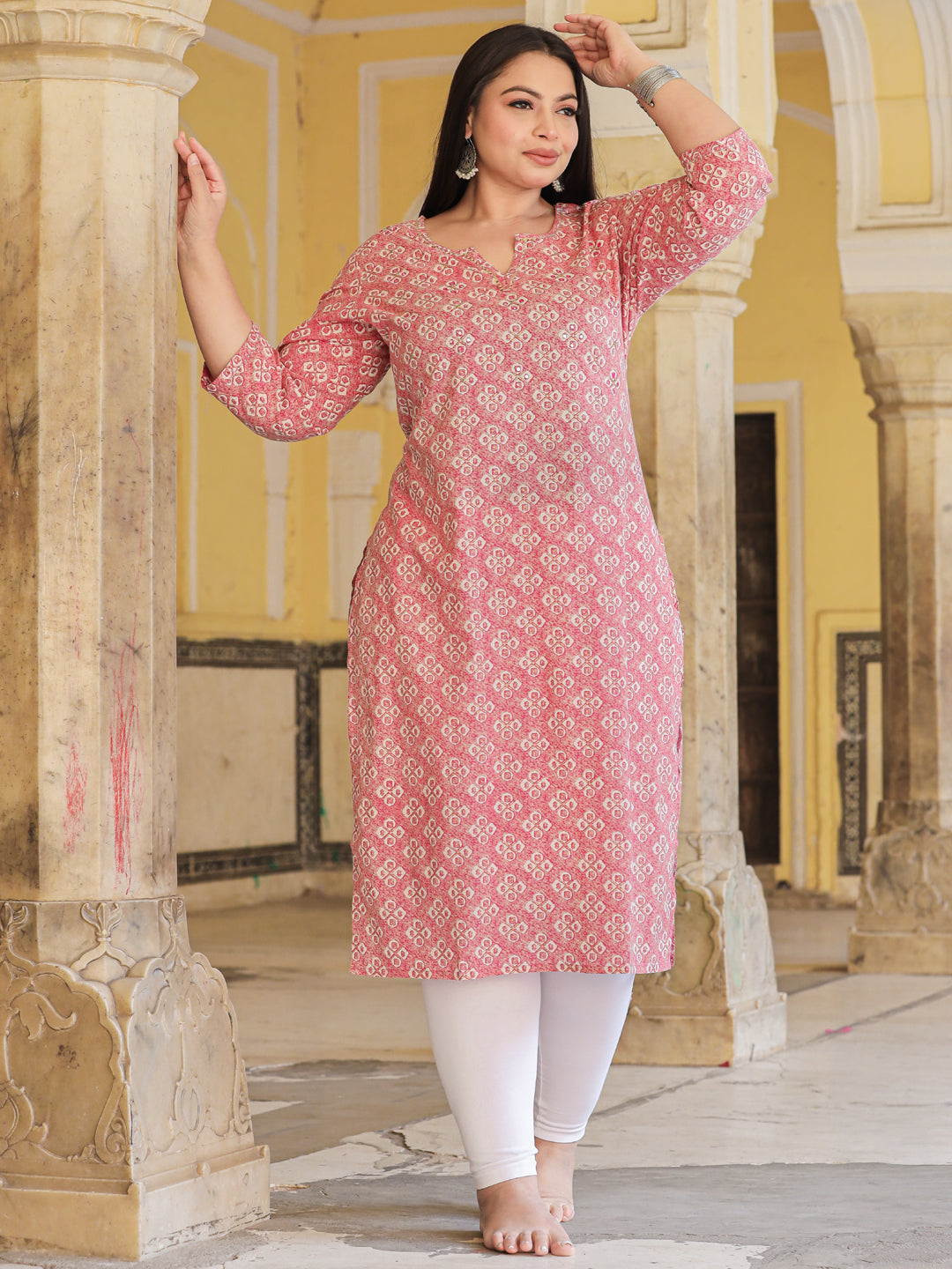Straight Style Cotton Fabric Magenta Color Kurta