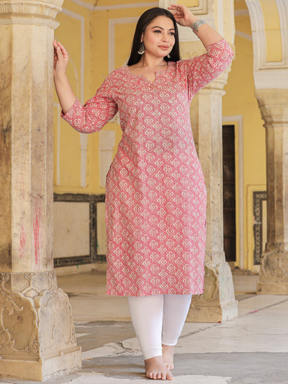 Straight Style Cotton Fabric Magenta Color Kurta