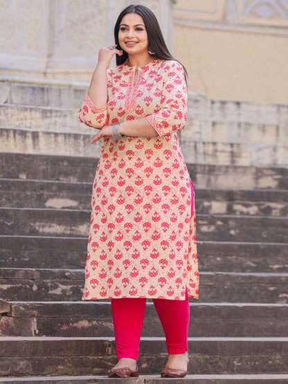Straight Style Cotton Fabric Pink Color Kurta