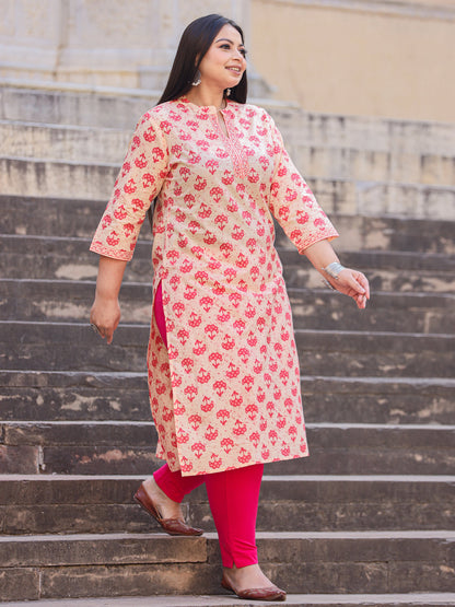Straight Style Cotton Fabric Pink Color Kurta