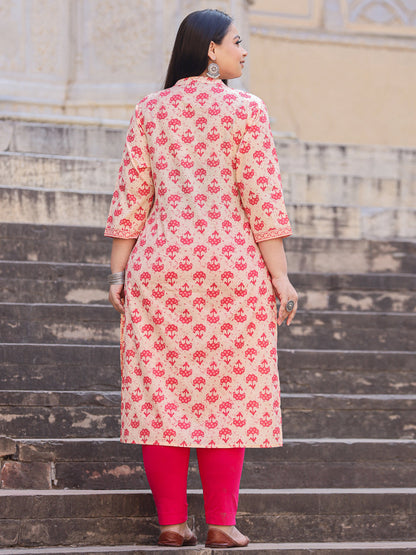 Straight Style Cotton Fabric Pink Color Kurta