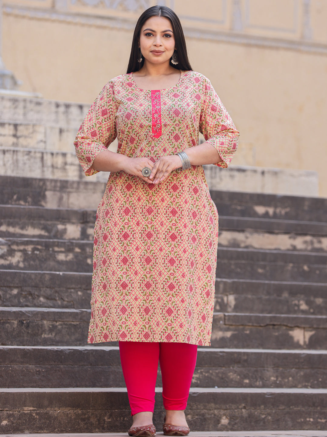 Straight Style Cotton Fabric Multi Color Kurta