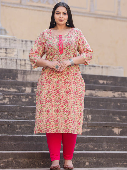Straight Style Cotton Fabric Multi Color Kurta