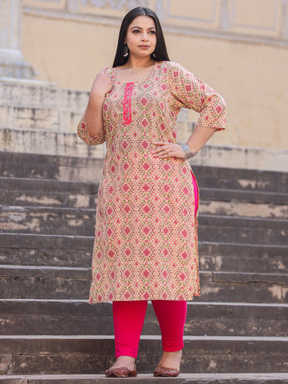 Straight Style Cotton Fabric Multi Color Kurta