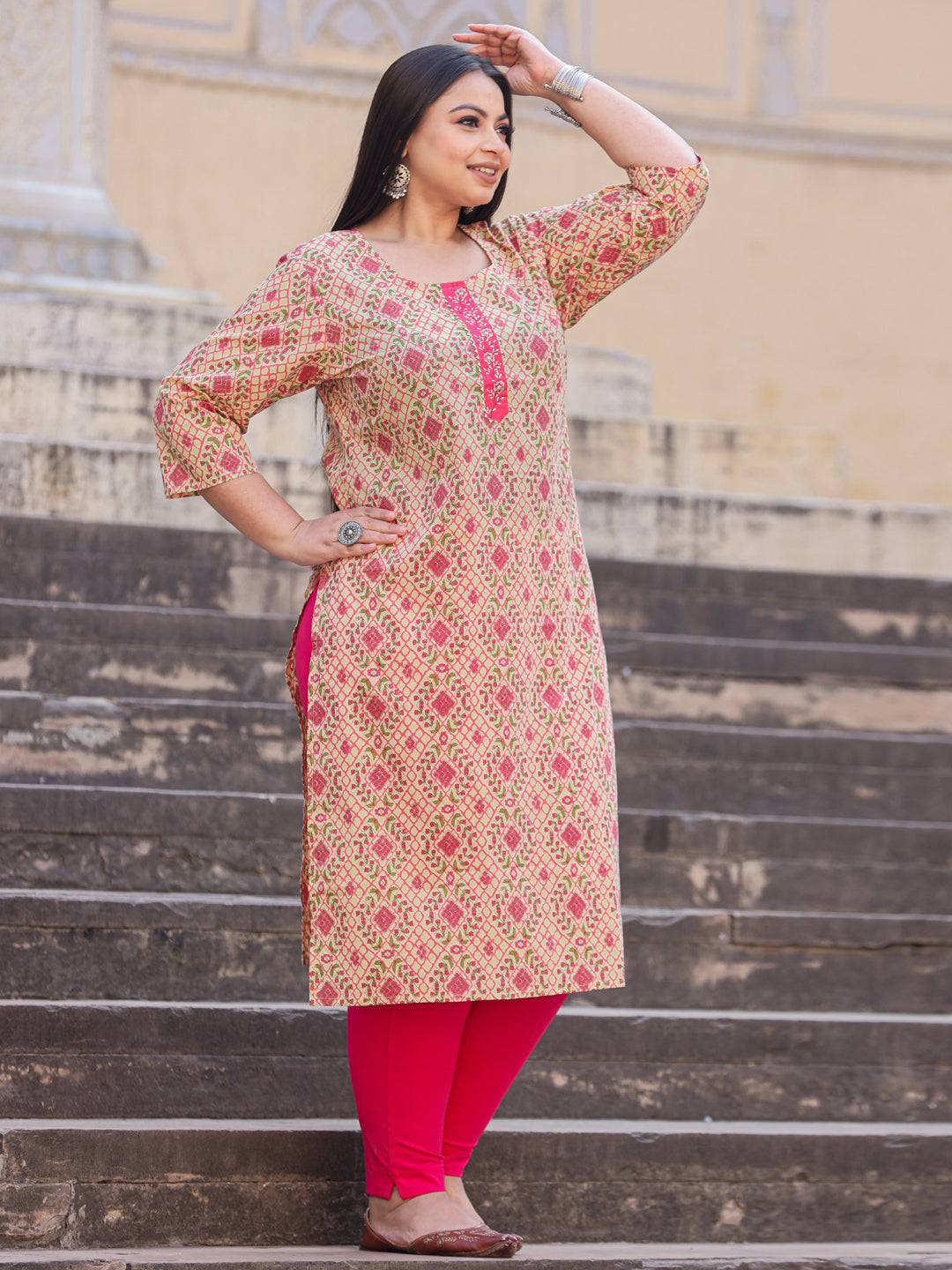 Straight Style Cotton Fabric Multi Color Kurta