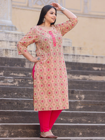 Straight Style Cotton Fabric Multi Color Kurta