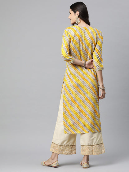 Straight Style Rayon Fabric Yellow Color Kurta