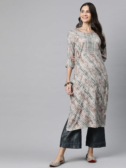 Straight Style Rayon Fabric Grey Color Kurta