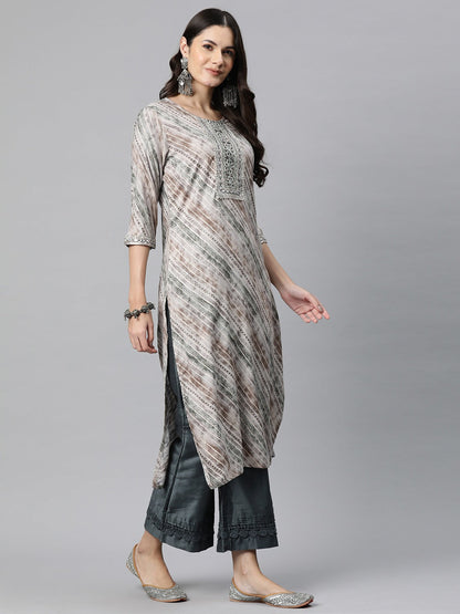 Straight Style Rayon Fabric Grey Color Kurta
