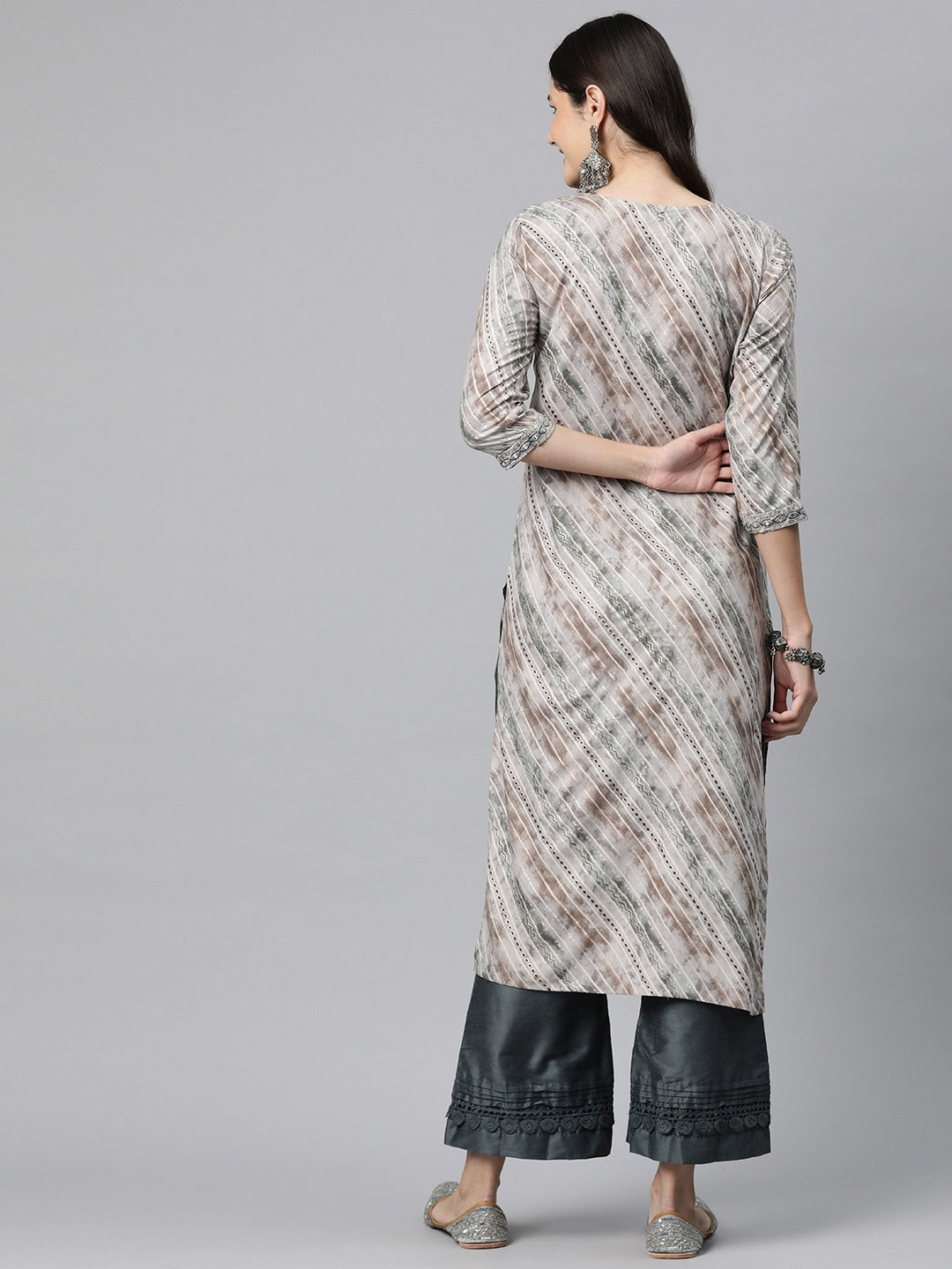 Straight Style Rayon Fabric Grey Color Kurta