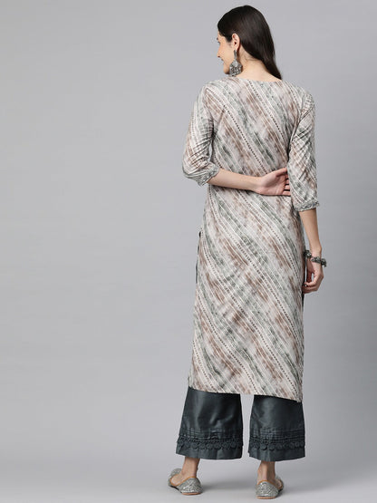Straight Style Rayon Fabric Grey Color Kurta