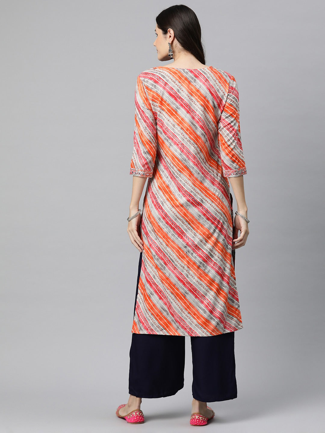 Straight Style Rayon Fabric Orange Color Kurta