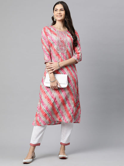 Straight Style Rayon Fabric Pink Color Kurta