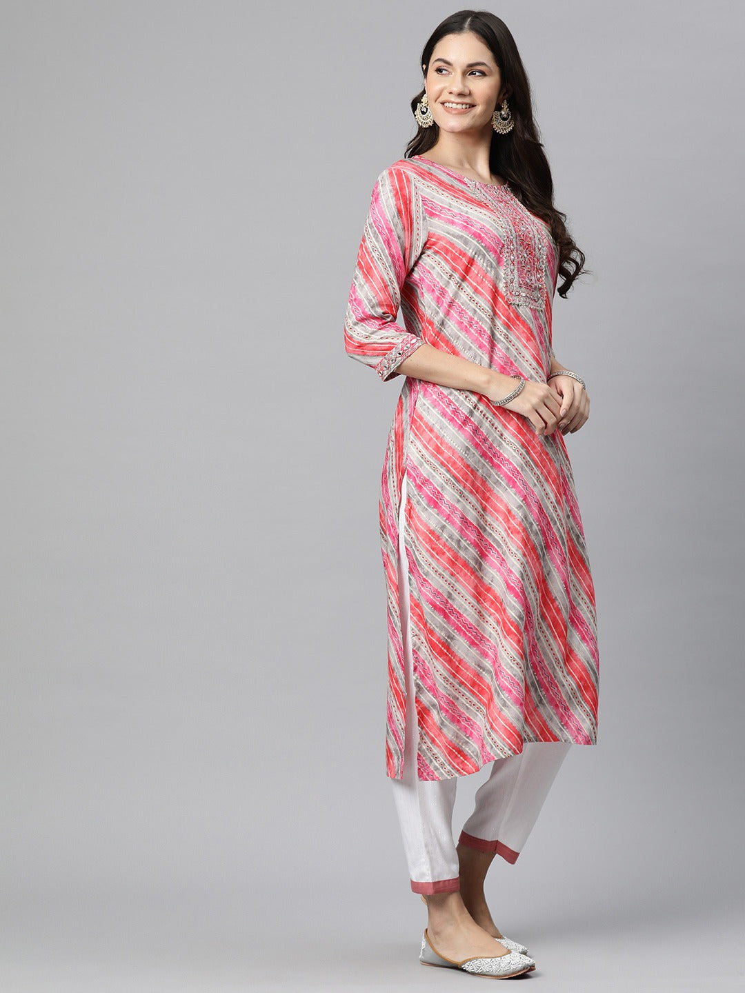 Straight Style Rayon Fabric Pink Color Kurta
