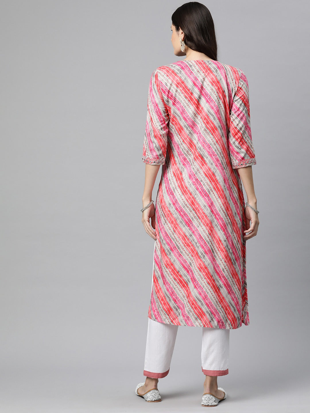 Straight Style Rayon Fabric Pink Color Kurta