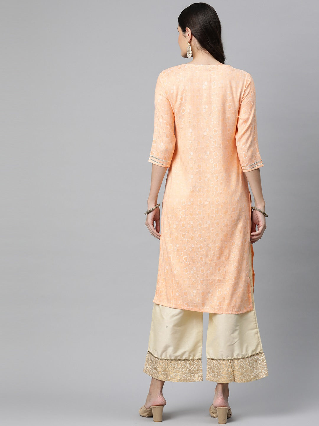Straight Style Rayon Fabric Peach Color Kurta