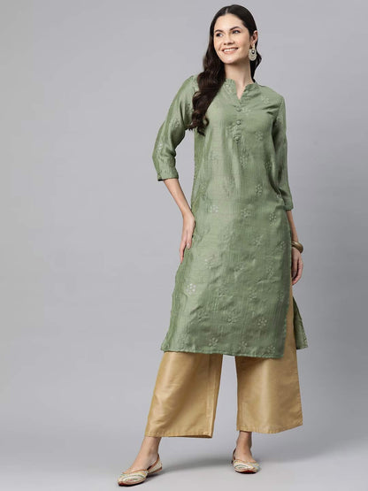 Silk Sequinned Straight Kurta
