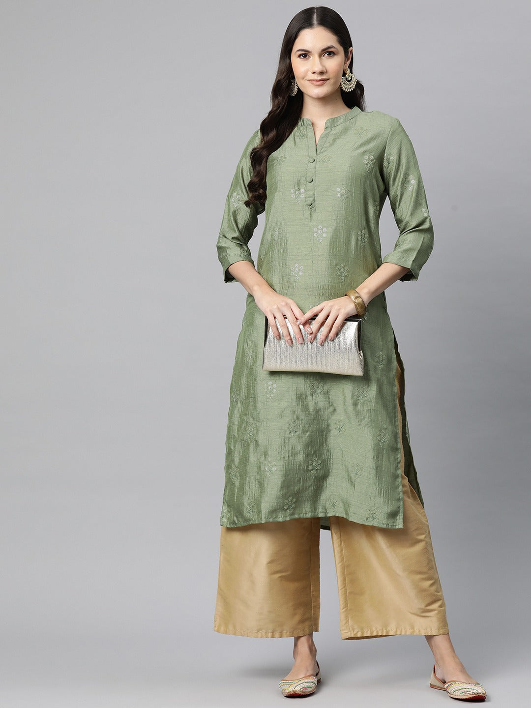 Silk Sequinned Straight Kurta