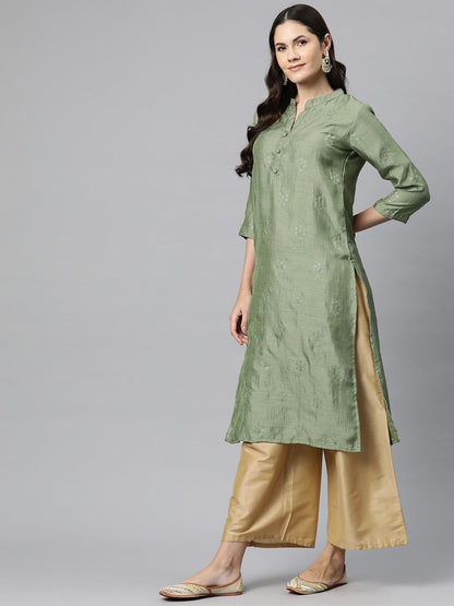 Silk Sequinned Straight Kurta