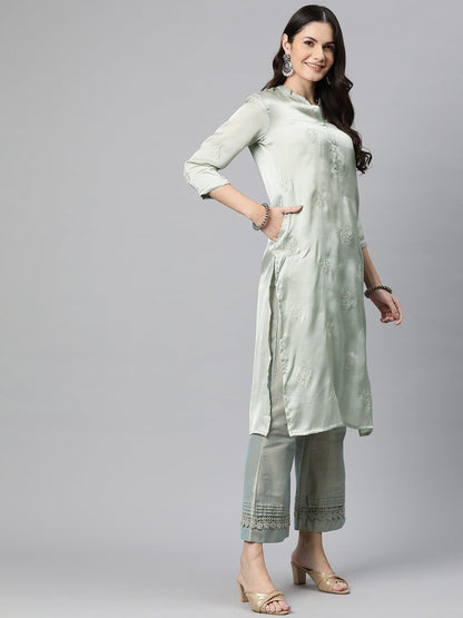 Silk Embroidered Straight Kurta