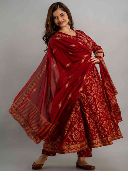 Printed Flared Round Neck 3/4 Sleeves Viscose Rayon Kurta, Pant And Dupatta Set