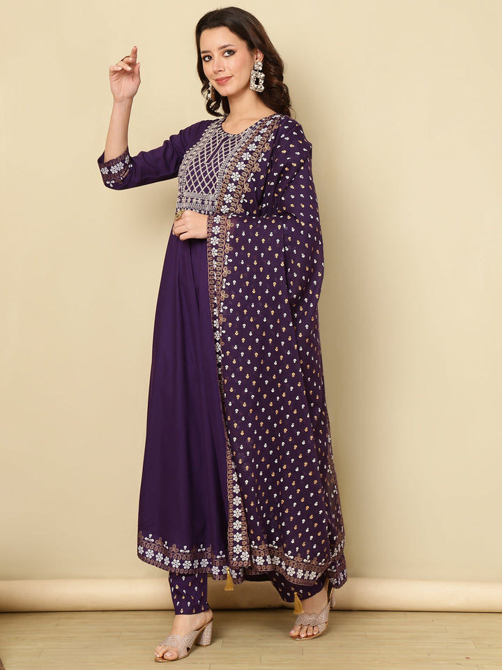 Embroidered Sequined Kurta with Palazzos &amp; Dupatta