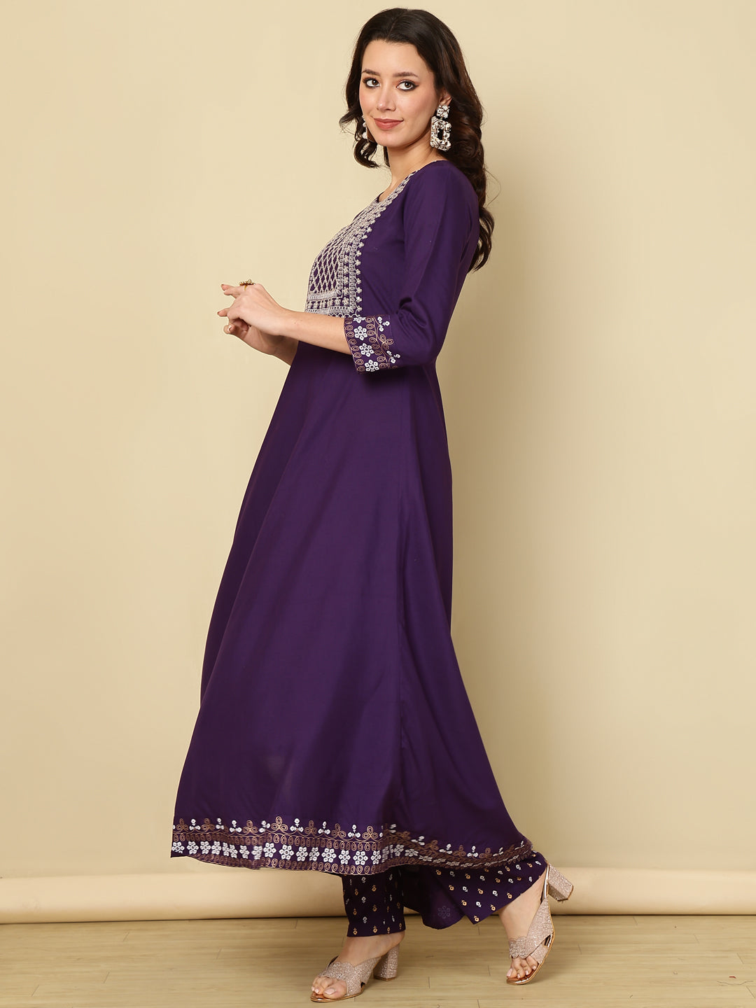 Embroidered Sequined Kurta with Palazzos & Dupatta