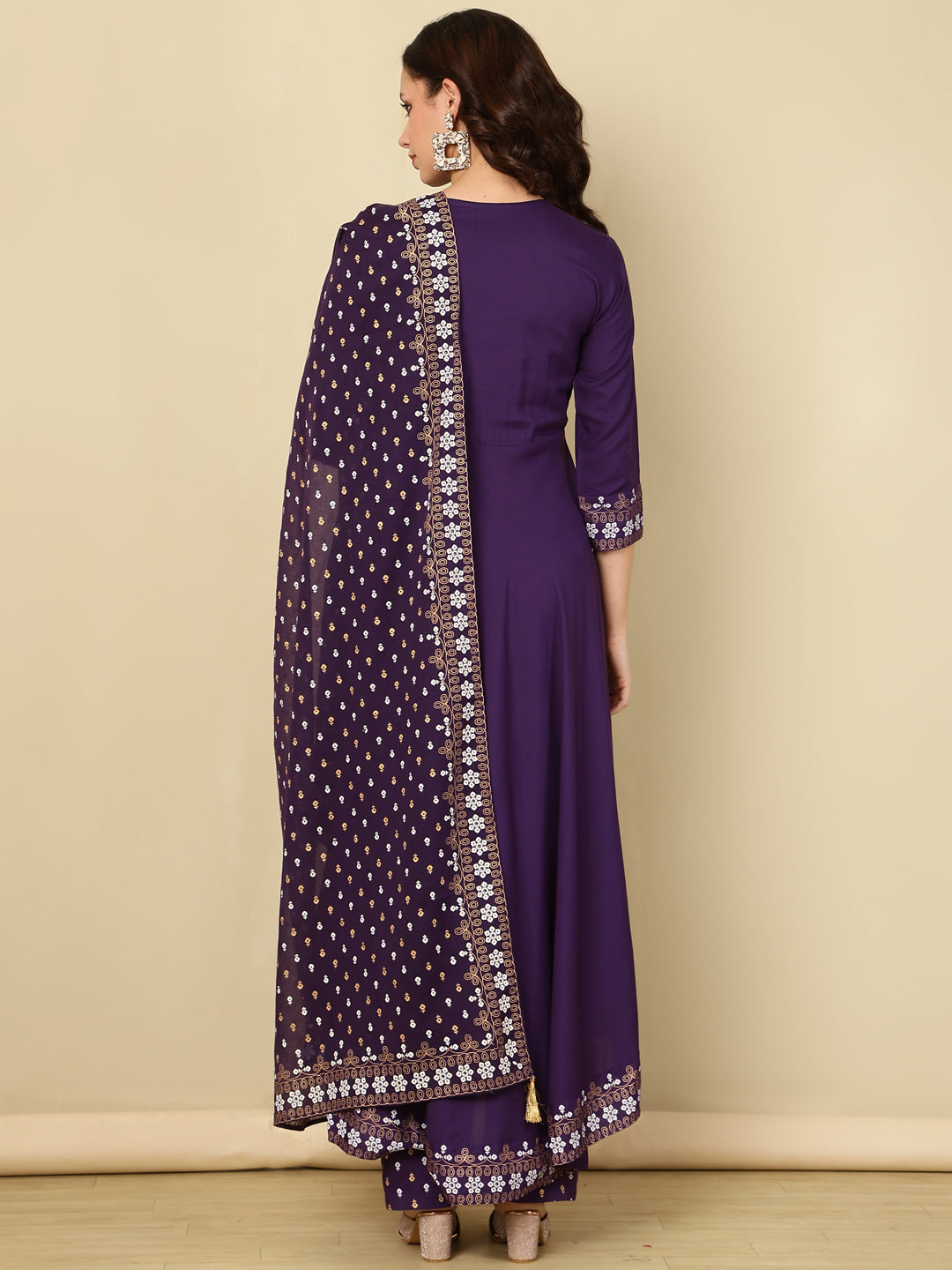 Embroidered Sequined Kurta with Palazzos &amp; Dupatta