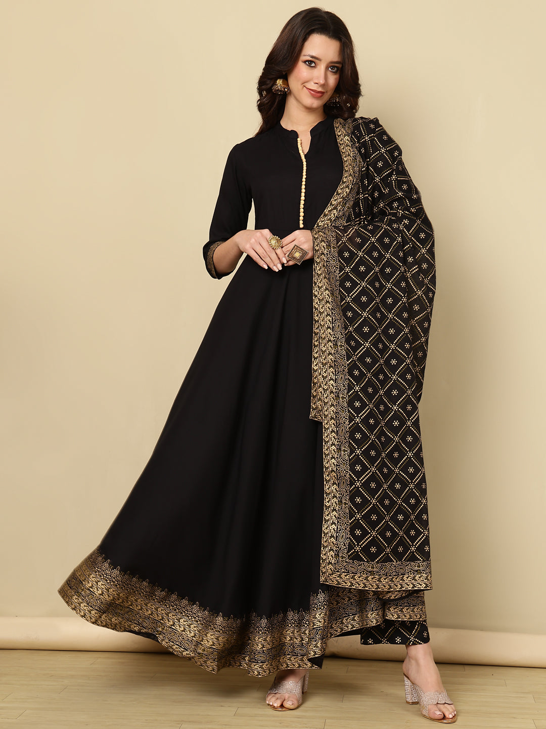 Rayon Printed Kurta With Palazzo & Dupatta Set
