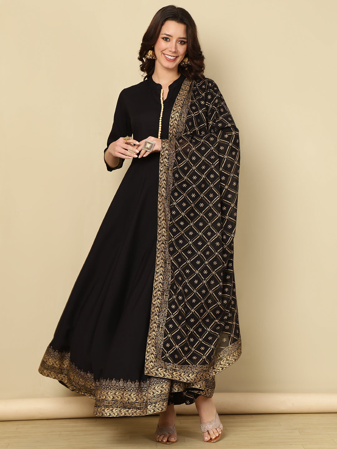 Rayon Printed Kurta With Palazzo &amp; Dupatta Set