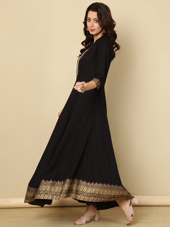 Rayon Printed Kurta With Palazzo &amp; Dupatta Set