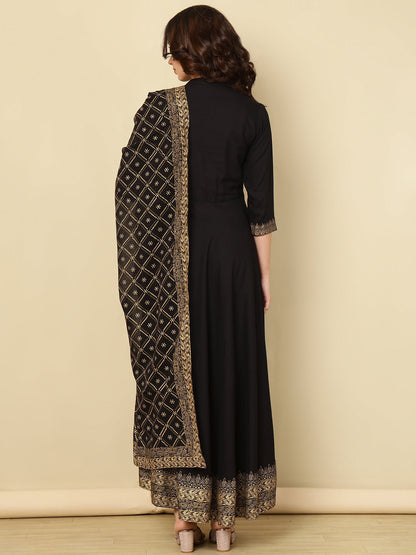 Rayon Printed Kurta With Palazzo & Dupatta Set