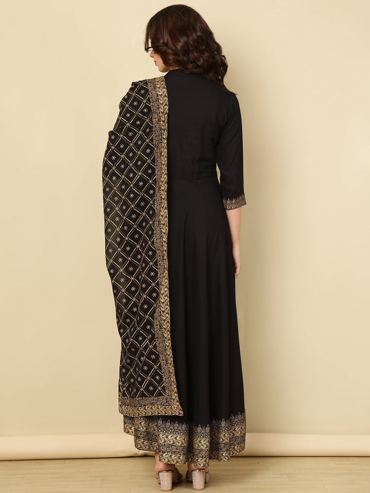 Rayon Printed Kurta With Palazzo &amp; Dupatta Set