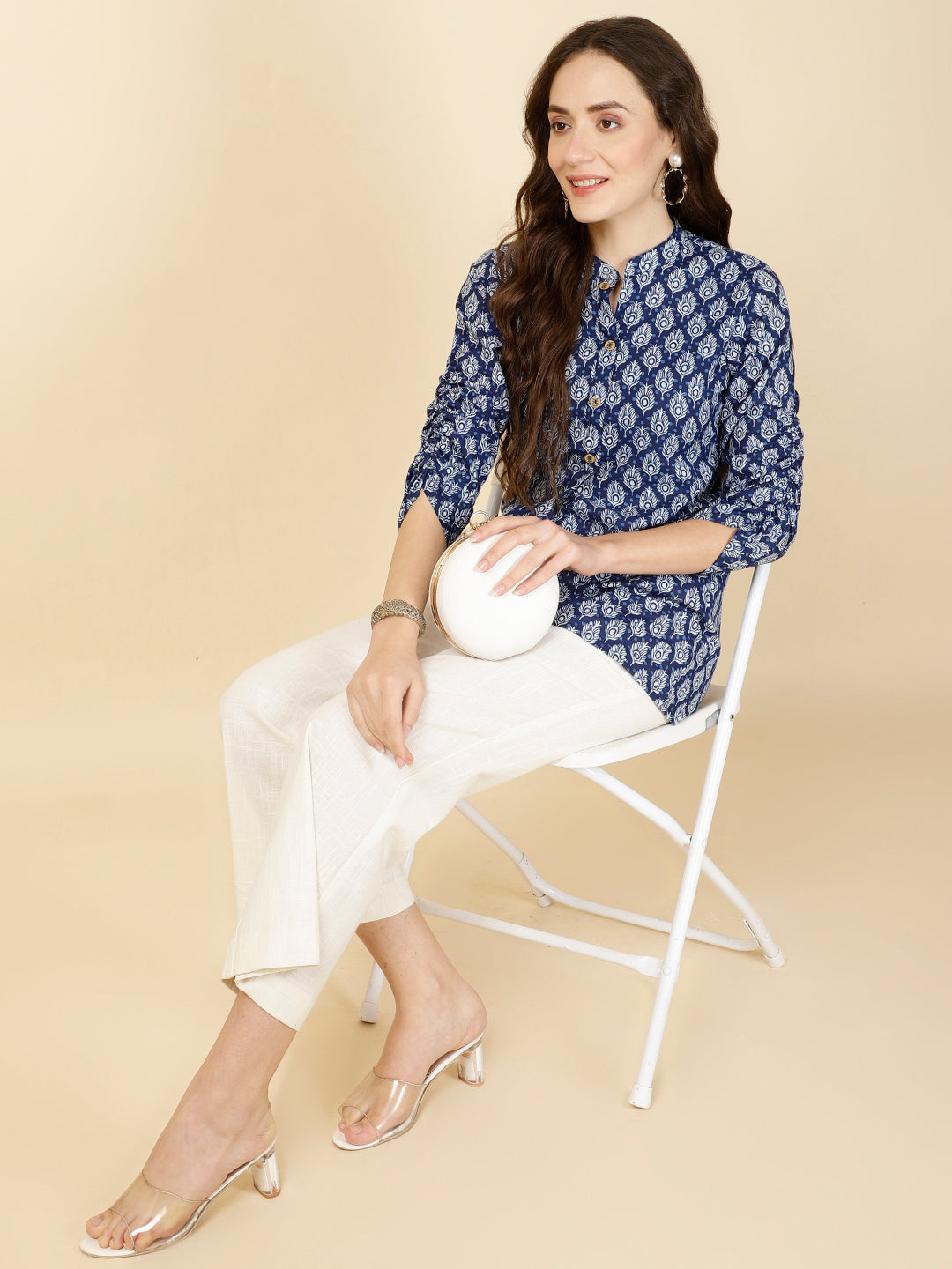 Printed 3/4 Sleeves Regular Pure Cotton Top