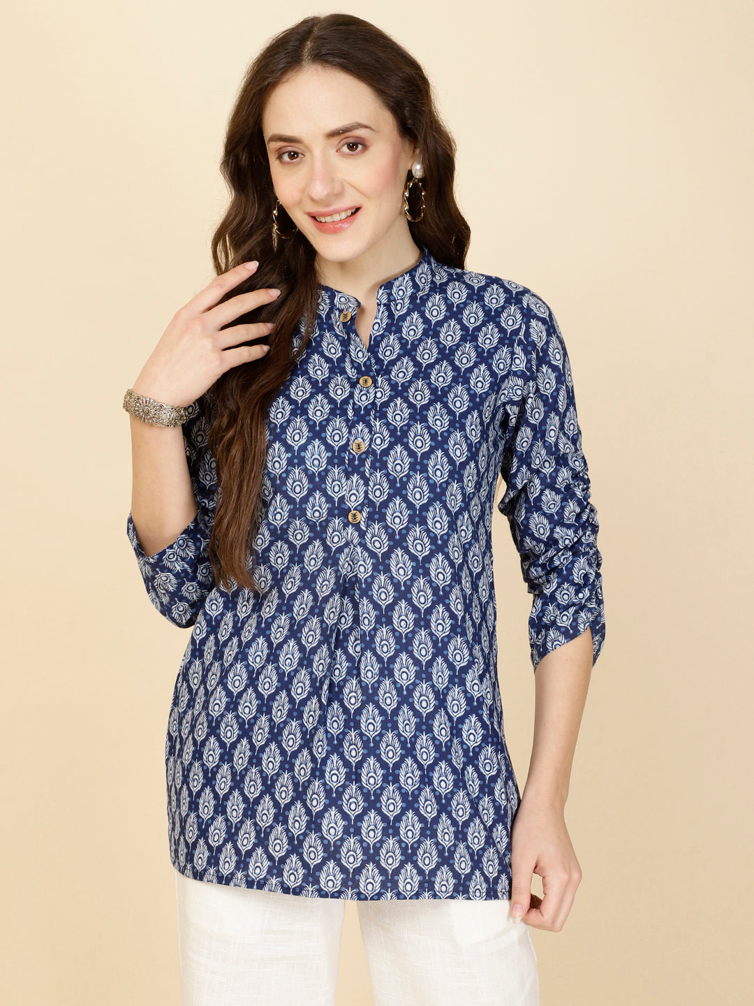 Printed 3/4 Sleeves Regular Pure Cotton Top