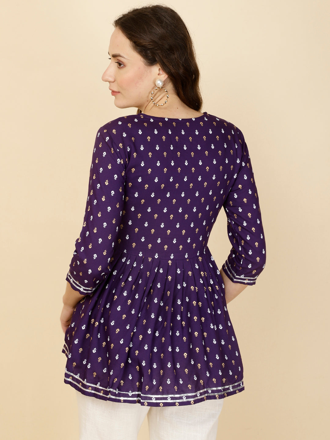 Embroidered 3/4 Sleeves Regular Pure Rayon Top