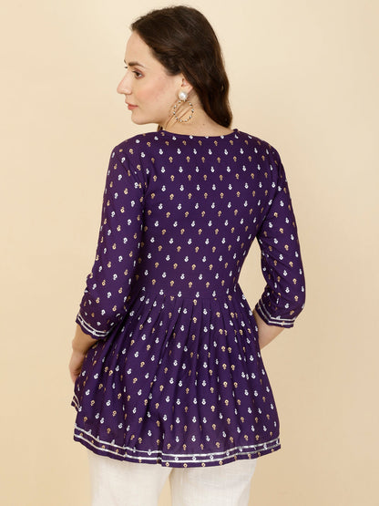 Embroidered 3/4 Sleeves Regular Pure Rayon Top