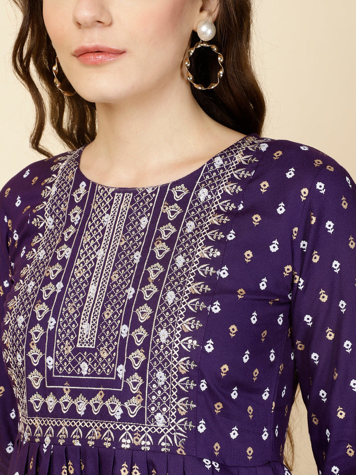 Embroidered 3/4 Sleeves Regular Pure Rayon Top