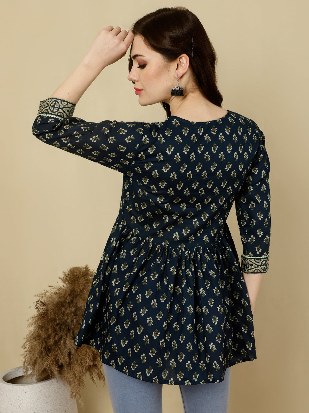 Printed 3/4 Sleeves Regular Pure Cotton Top