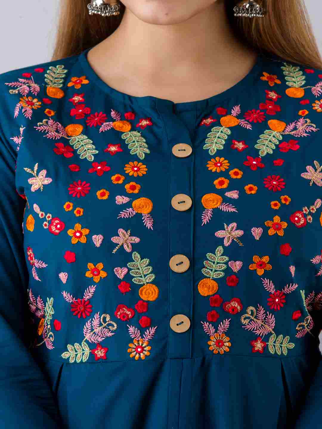 Rayon Embroidered Front slit  3/4 Sleeves Calf Kurta