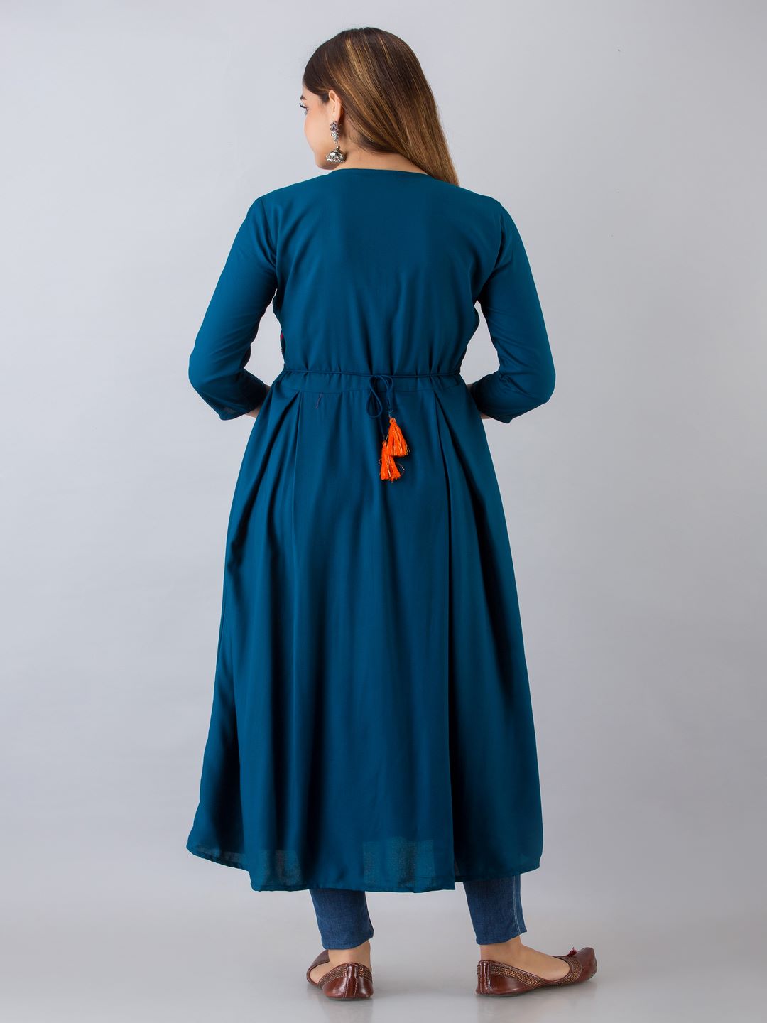 Rayon Embroidered Front slit  3/4 Sleeves Calf Kurta