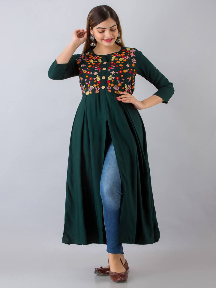 Nishabd green rayon embroidered kurta – wholesale manufacturer &amp; exporter from India