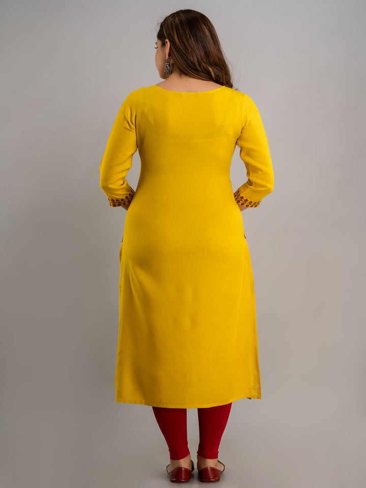 Rayon Embroidery Straight 3/4 Sleeves Round Neck Calf Kurta