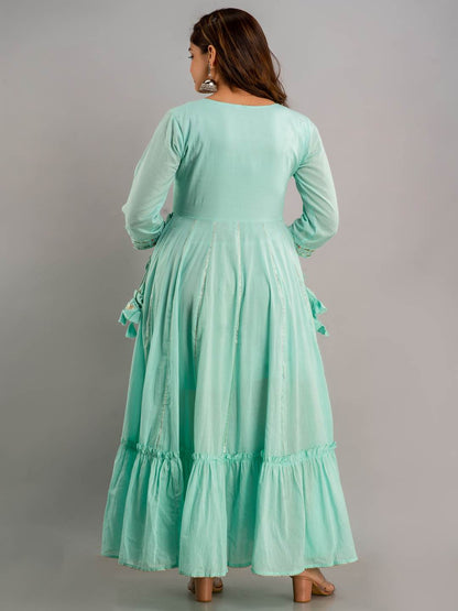 Embroidered Viscose Rayon Round Neck 3/4 Sleeves Ankle Flared Kurta