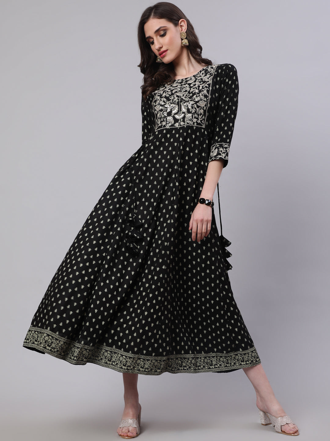 Rayon Embroidered Front slit  3/4 Sleeves Calf Kurta