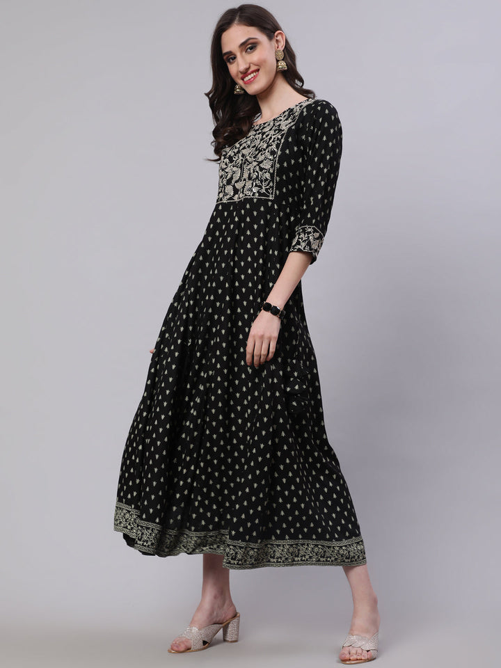Rayon Embroidered Front slit  3/4 Sleeves Calf Kurta