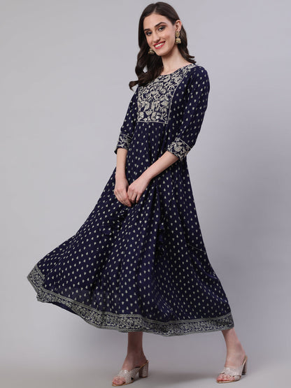 Rayon Embroidered Front slit  3/4 Sleeves Calf Kurta